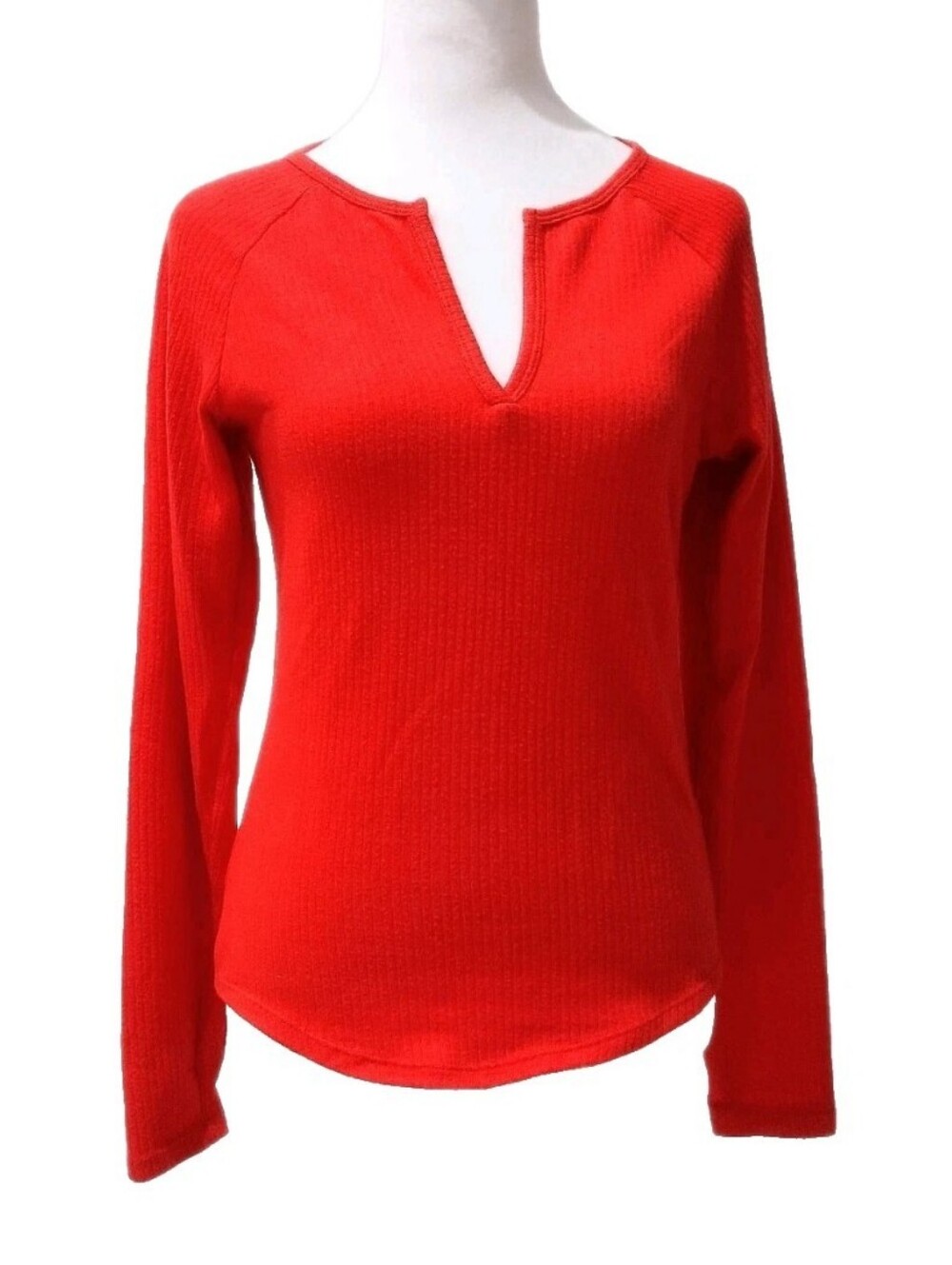 Jenni Orange Long-Sleeve V-Notch Ribbed Top
